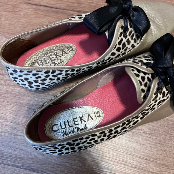 Culeka handmade gold leather and calf hair tie shoes, size 6 1/2 - Picture 4 of 6